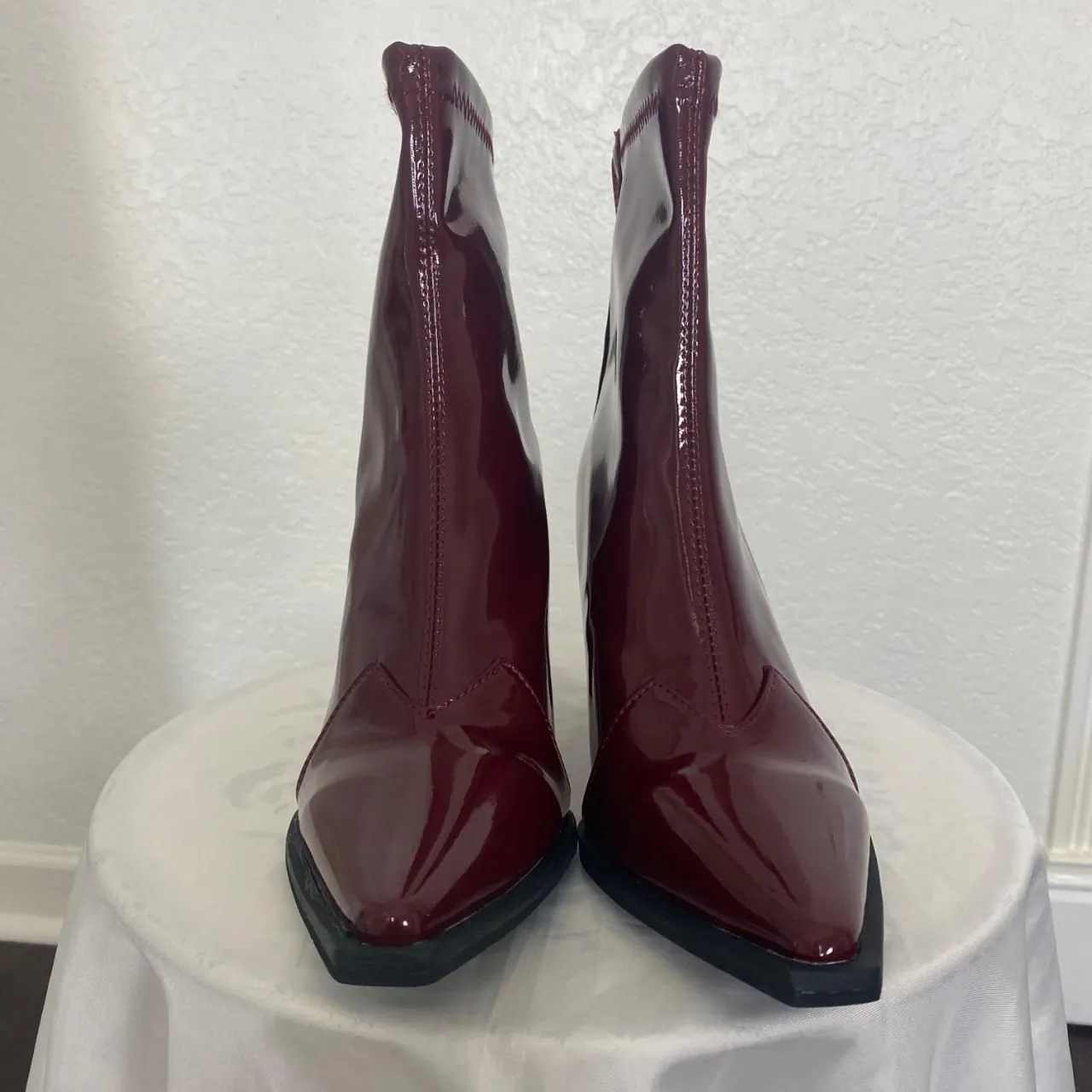 Glam Cherry Burgundy Red 90s Style Pointy Stiletto Heel Boots EU 38 US 7.5 - Image 5