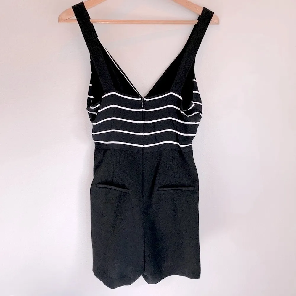 MinkPink Moonshine Striped Wrap Front Romper w/ Pockets Black & White Sz Medium - Image 10