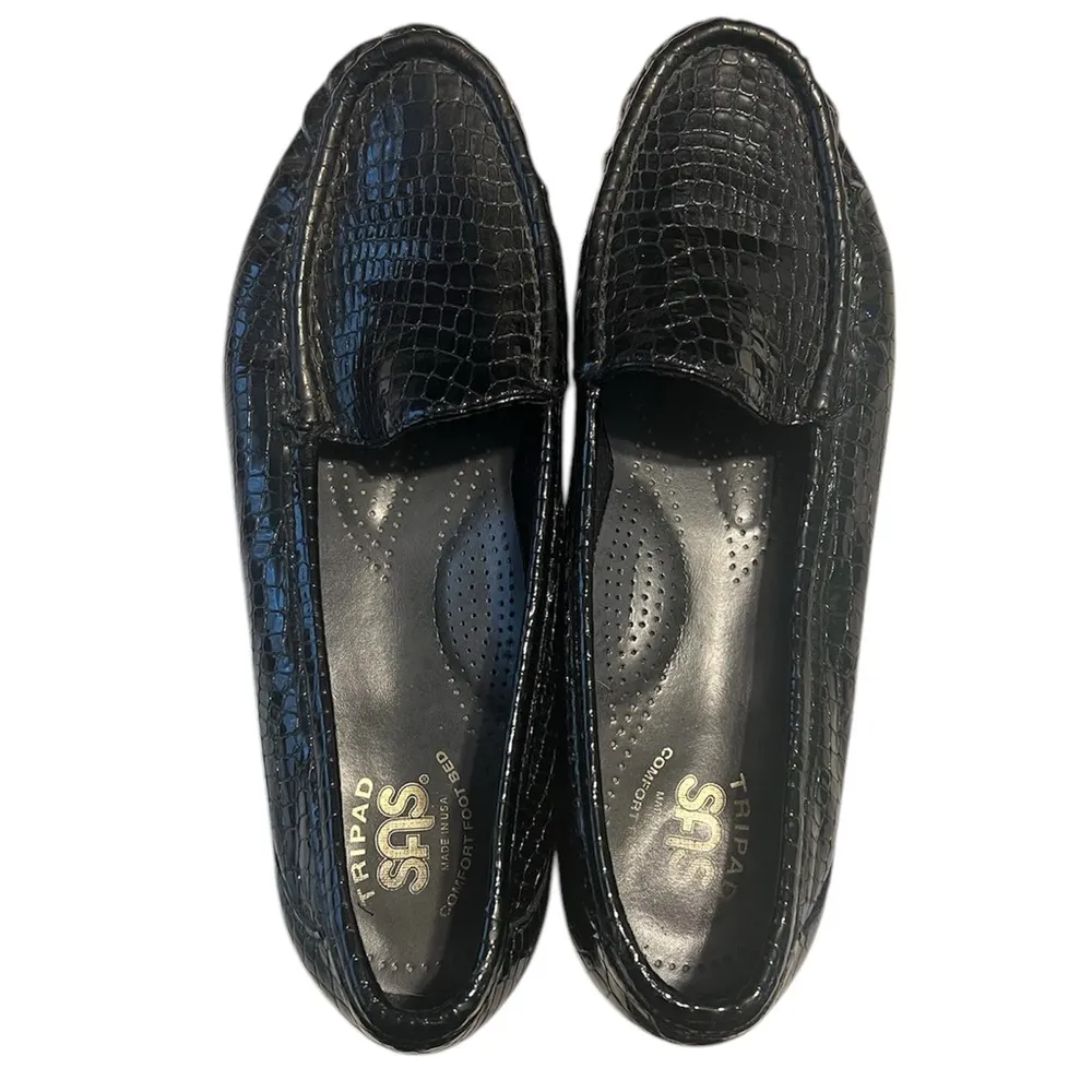 SAS Black Leather Croc Everyday Loafers Slip On Moccasin Shoes Size 7.5 - Image 2