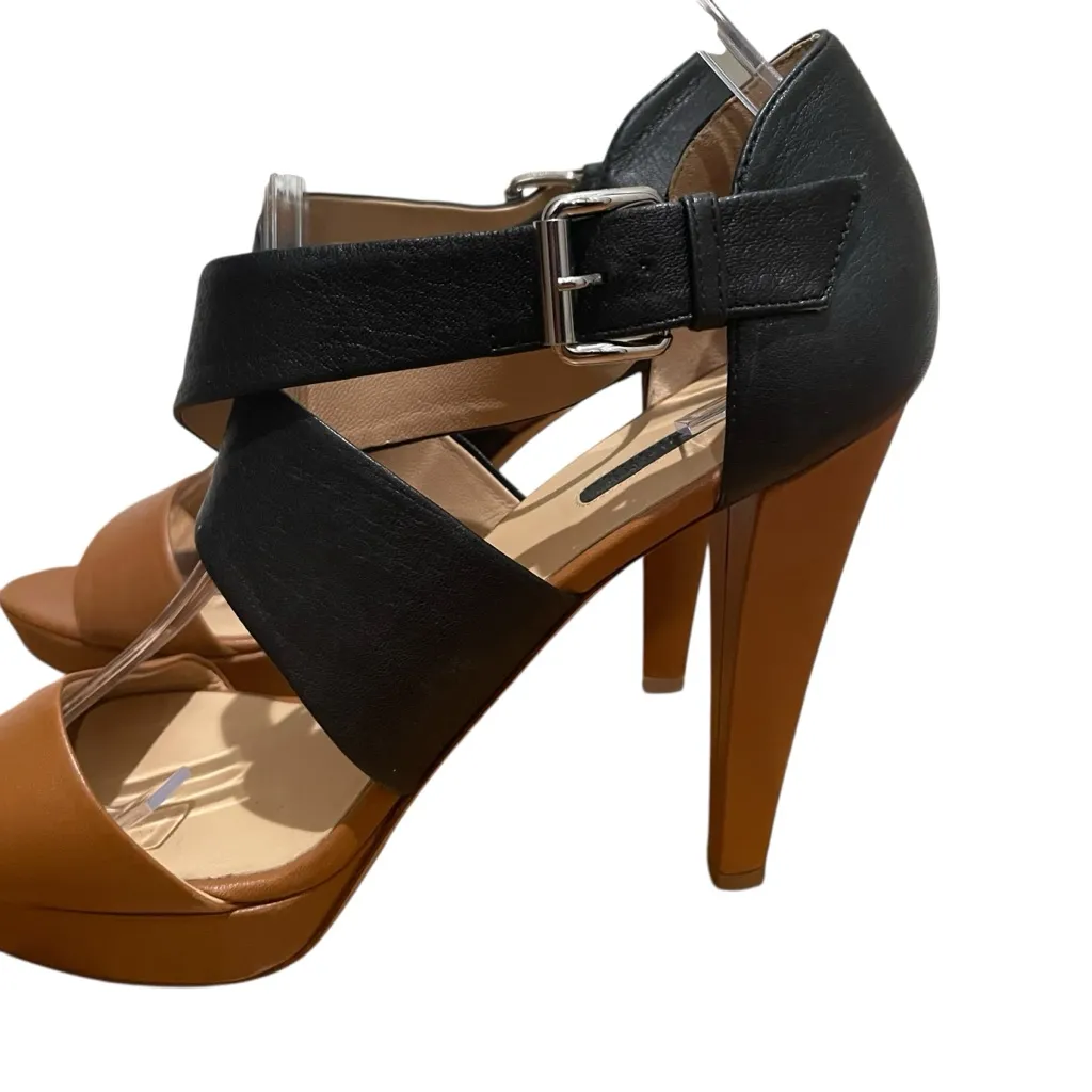 Longchamp Leather Platform Crisscross High Heel Sandals Black Brown Women 40 - Image 3