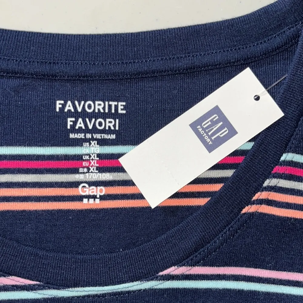 Gap NWT Size XL Navy Blue Stripe Crew Neck Long Sleeve Favorite Knit Top Shirt - Image 4