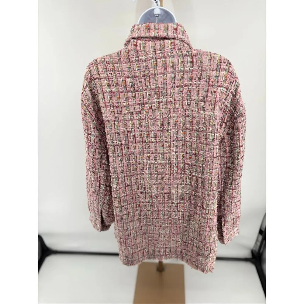 Avec Les Filles Long Pink Shacket Spring Pinks Womens Size Large Tweed Pockets - Image 10
