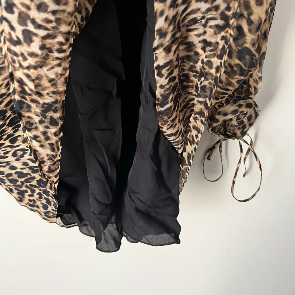 YSL Saint Laurent Women’s 100% Silk Animal Print Long Sleeve Sheer Dress Small - Image 6