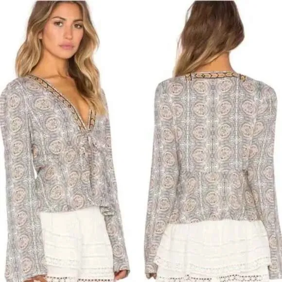 Free People Time of Your Life Blouse Ivory Combo Bell sleeves - Image 2