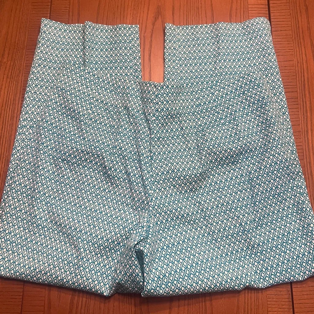Talbots Heritage Stretch Crop Ankle Pants in‎ Geo Floral Turquoise White Size 12 - Image 2
