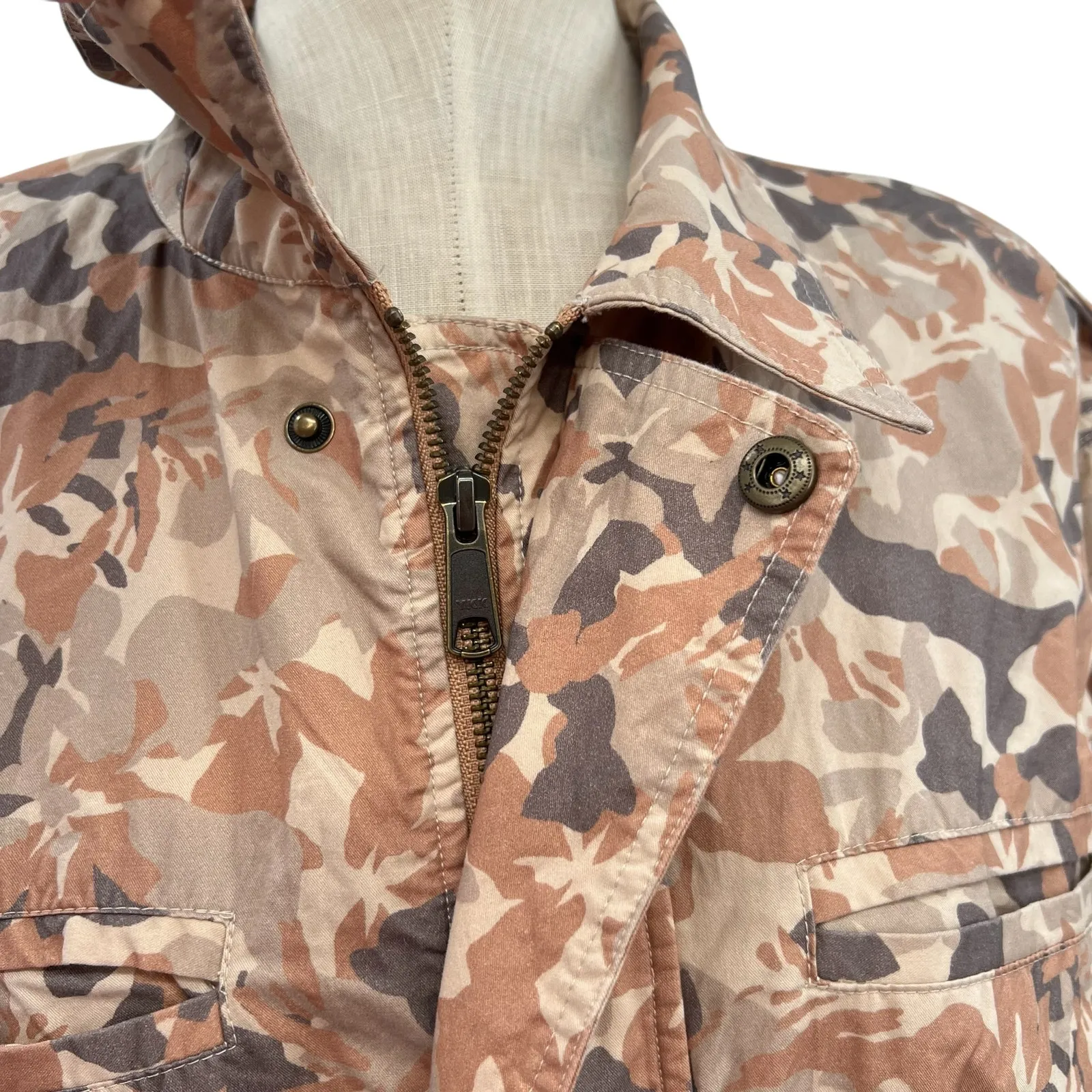 The Upside Henley Rover Utility Jacket Organic Cotton Printed Camo Size L US 10 Orange Size L - Image 6