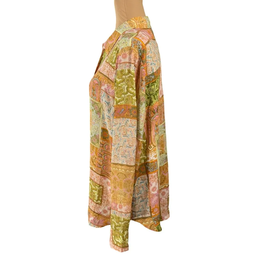 Rose & Olive Button Front Blouse Top Patchwork Size XL Long Sleeve Collar - Image 2