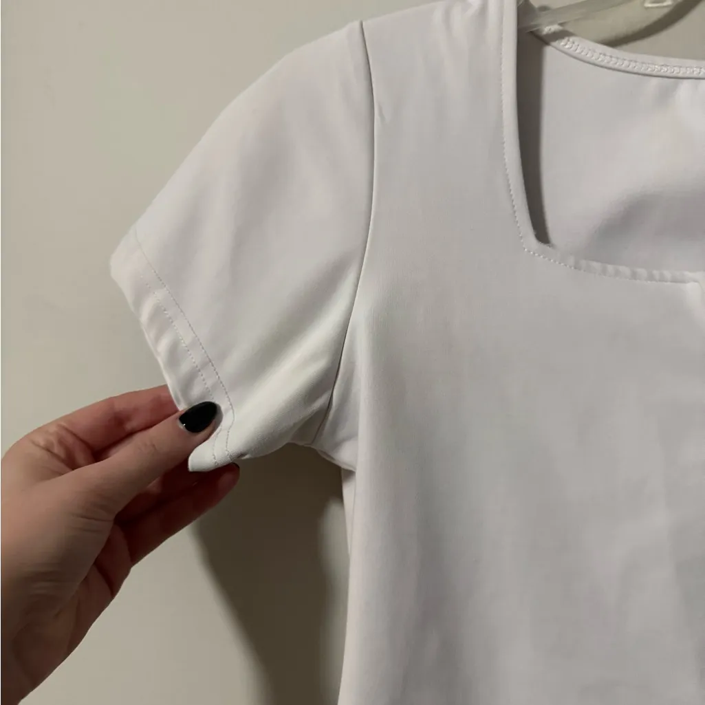 Chunpin Square Neck Notch V Neck Bodysuit White - Image 6