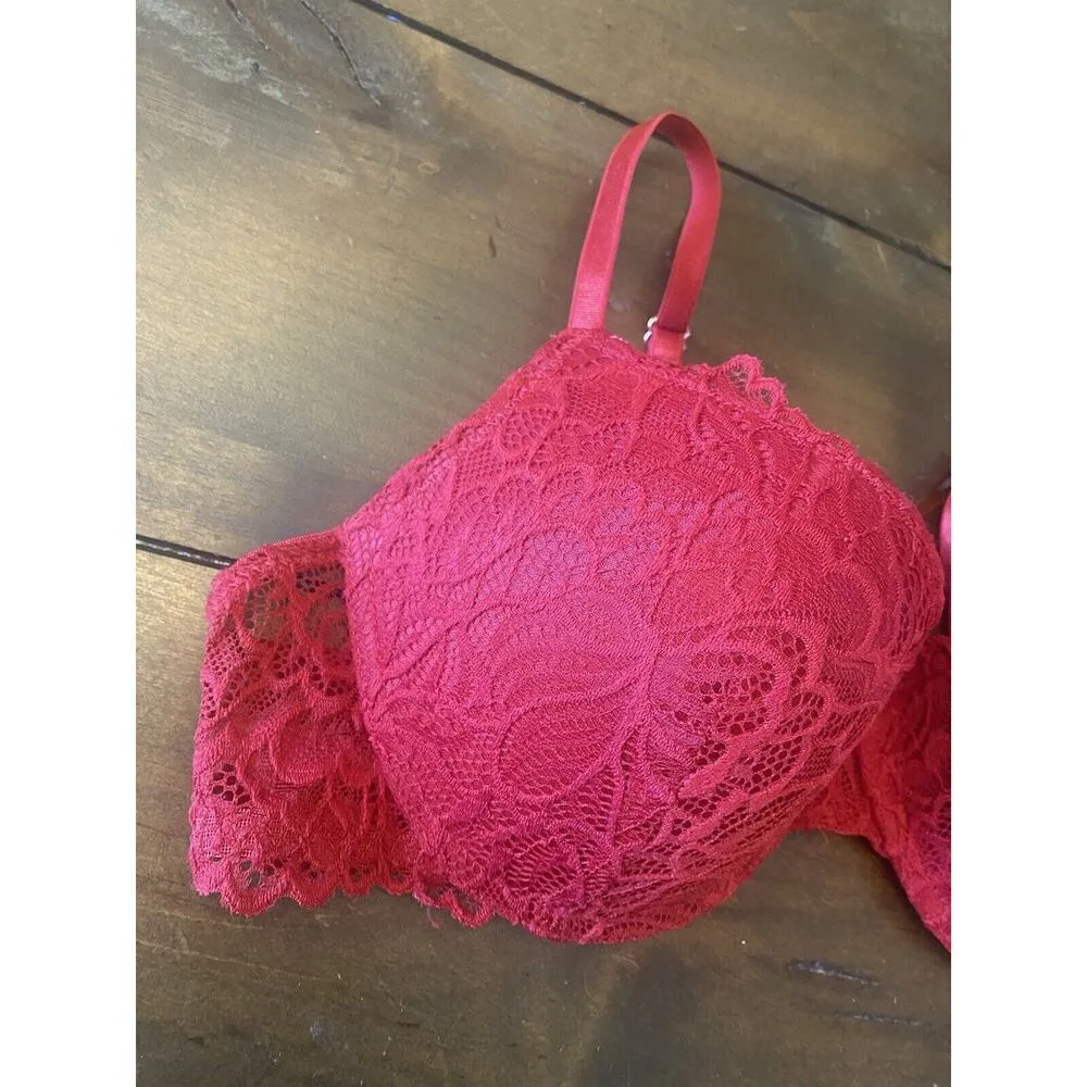 Danskin Intimates Red Lace Push-up Bra Wired Sexy‎ Size 36C - Image 3