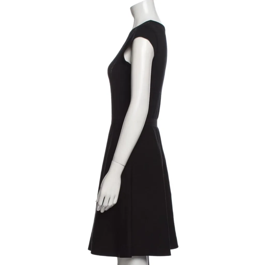Rebecca Taylor Intarsia Knit Dress Fit & Flare Crew Neck Cap Sleeve Black Small - Image 2