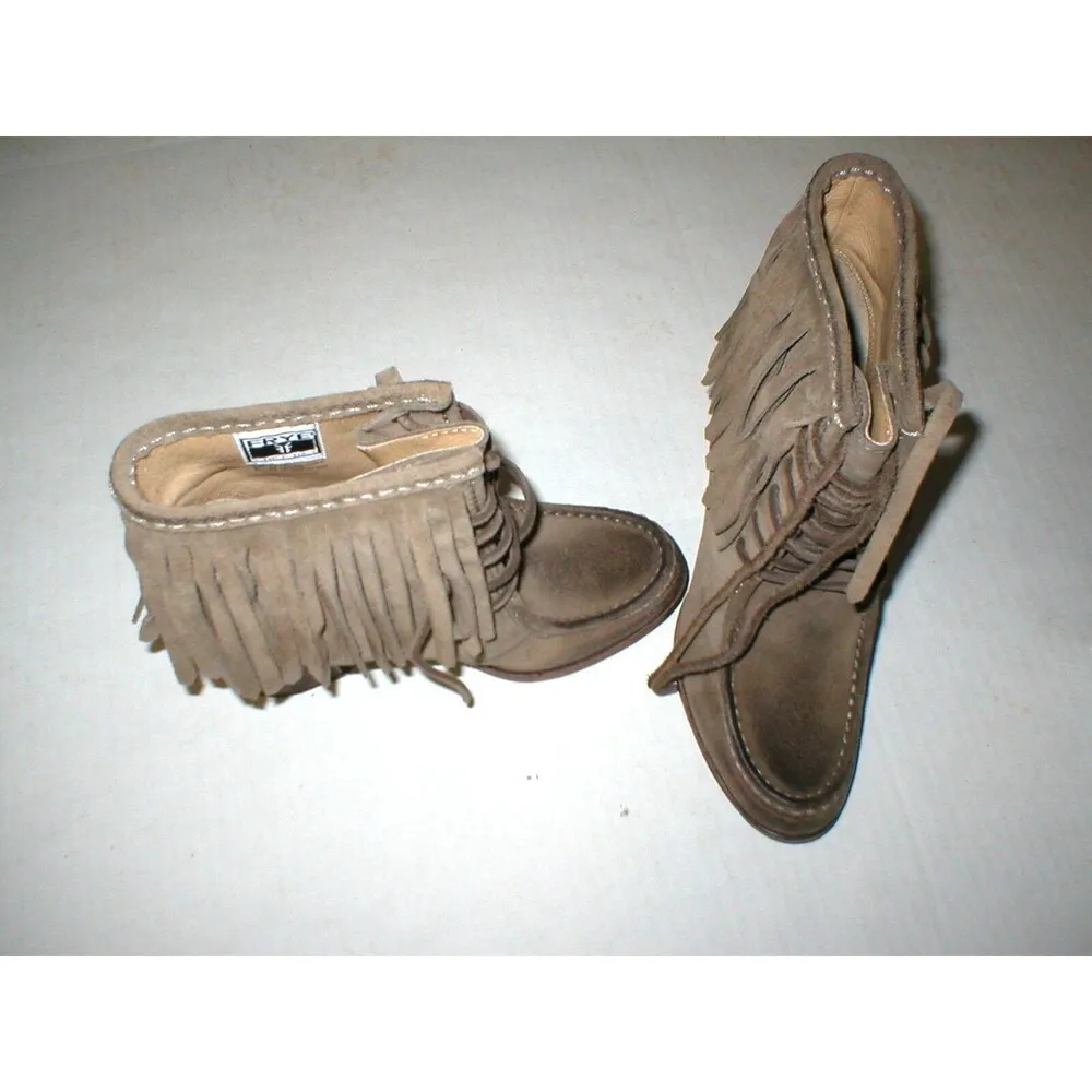 New Womens Parker 5.5  Suede Leather Boots Short Fringe Gray Brown Lace Up - Image 2