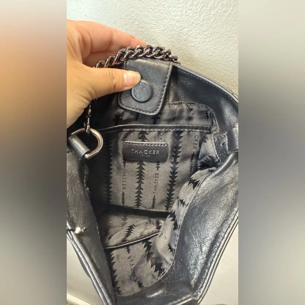 Thacker Black Leather Ring Satchel Silver/Black‎ Hardware - Image 6