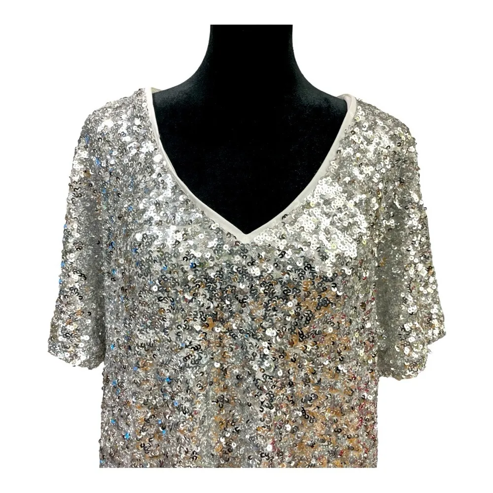 Hidden Label Silver Sequin Dress Size Small - Image 6