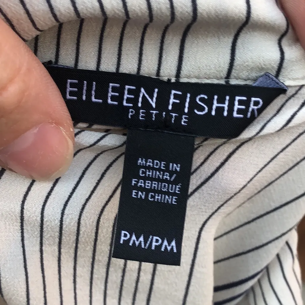 Eileen fisher beige striped silk short sleeve button down petite  shirt - Image 6