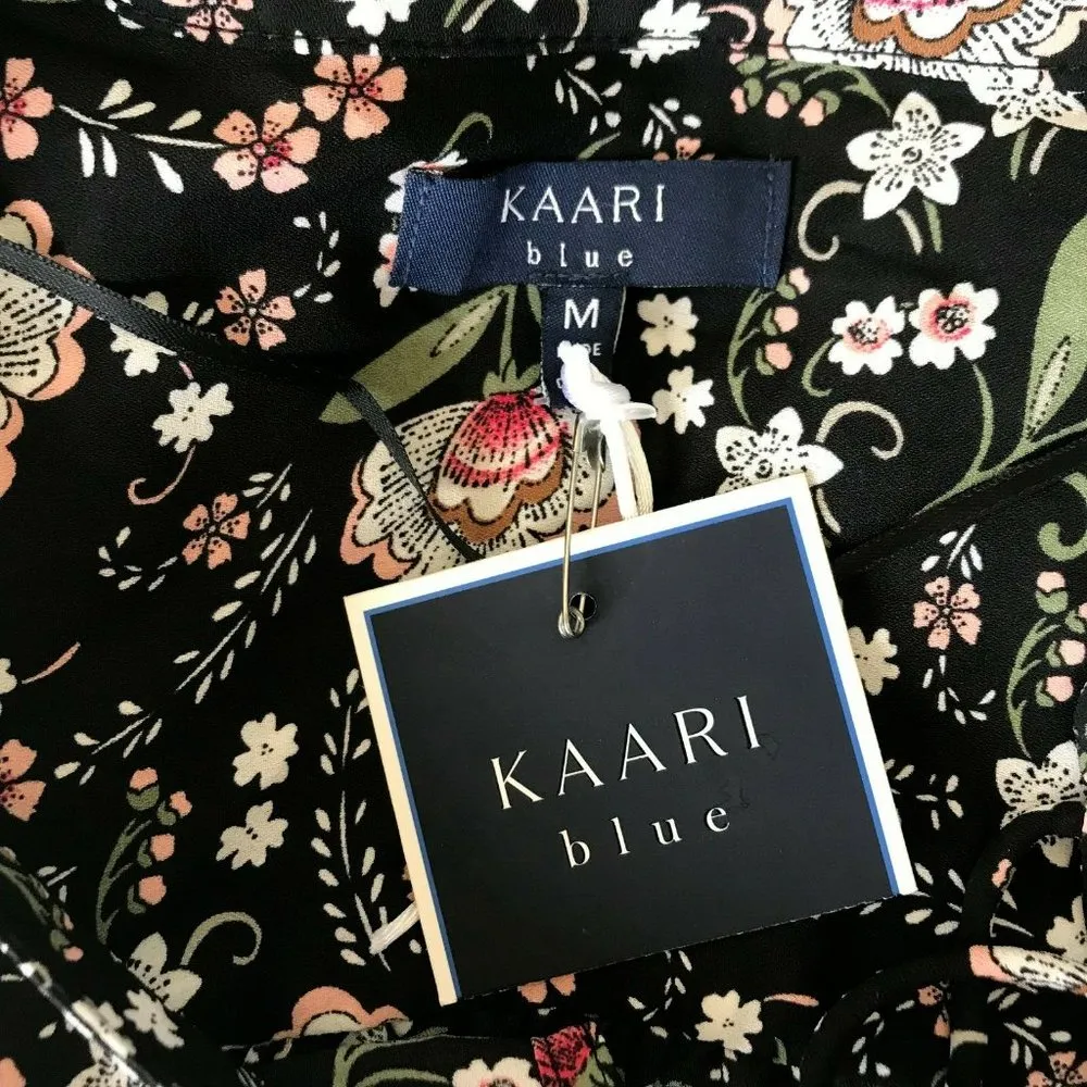 Kaari Blue Hi Low Floral Blouse Top Medium Everyday Essentials 3/4 Sleev… - Image 11