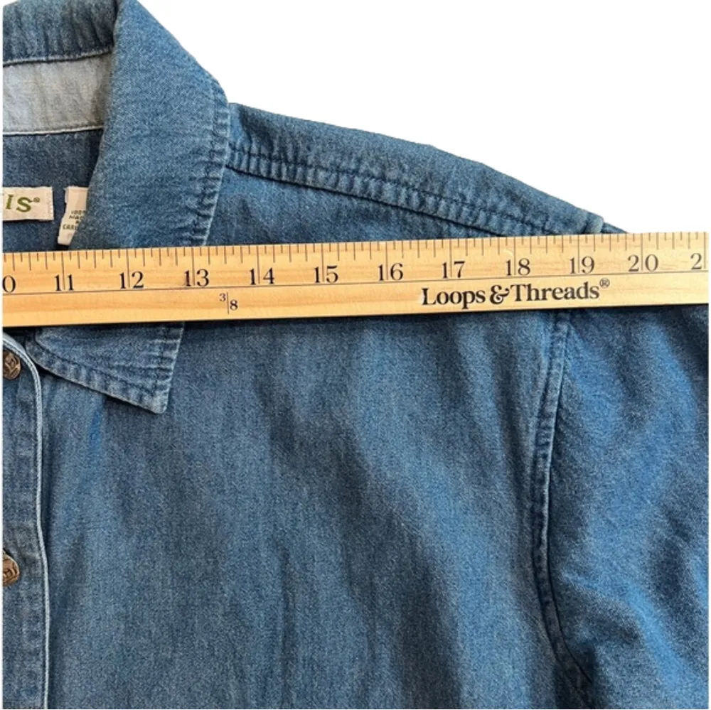 Orvis denim long sleeved button up shirt dress, EUC size S - Image 4