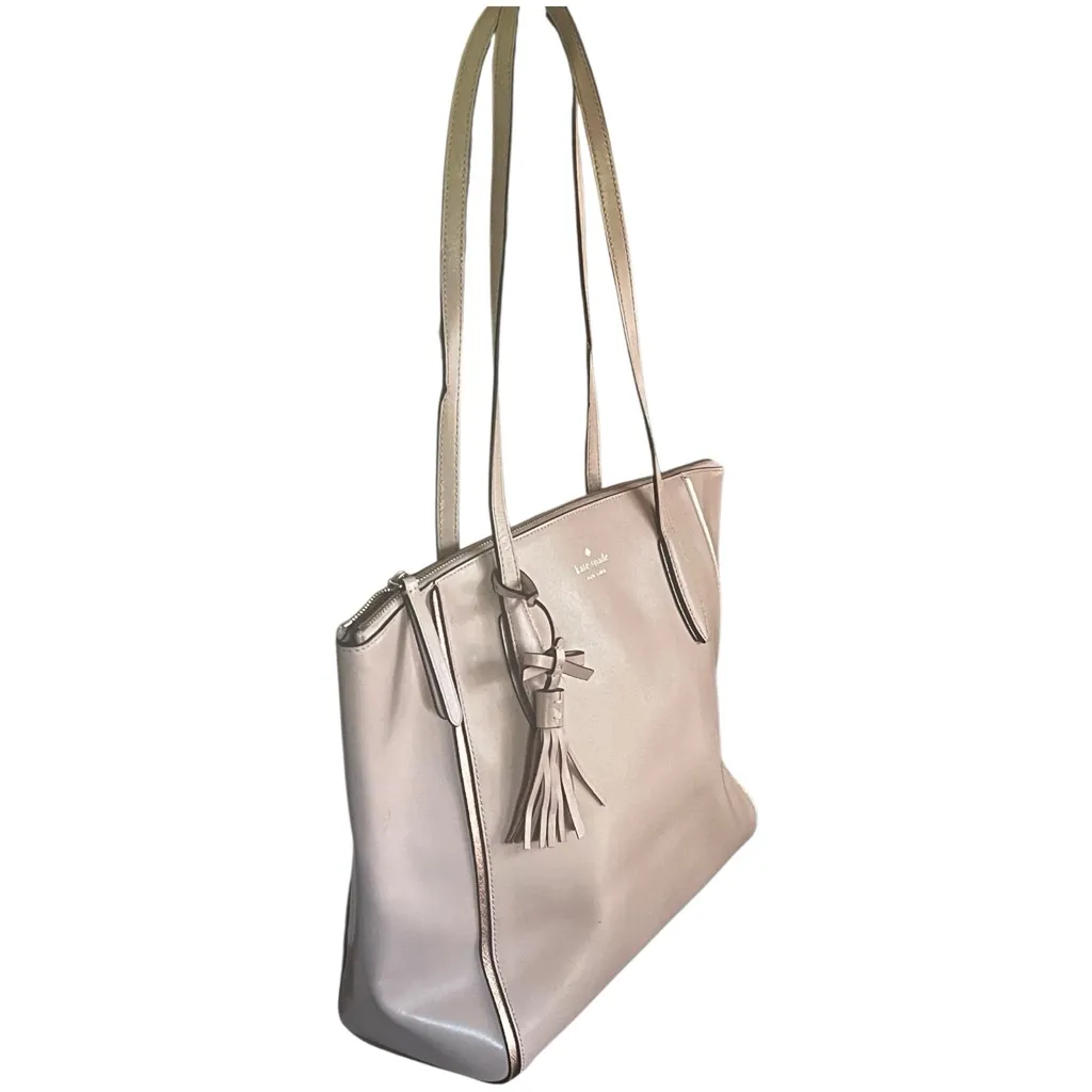 Kate Spade New York Leather “Kali” pinkish beige ,gold trim Shoulder Handbag. - Image 14
