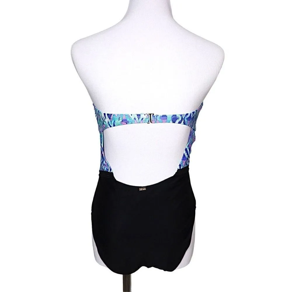 XOXO Blue Novelty Trim 1pc Sweetheart Strapless‎ Swimsuit sz MEDIUM - Image 3