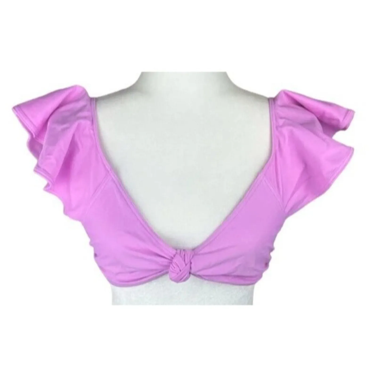 NWT Tanya Taylor Flirty Orelia Knot Bikini Top Ruffled Cap Sleeves XL Pink #3860 - Image 2