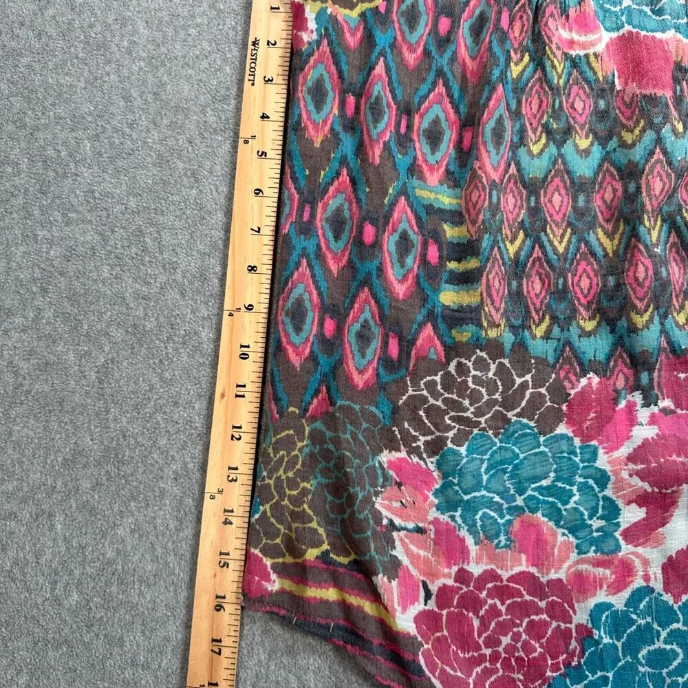 Anthropologie Fig & Flower Peasant Blouse w/Lace Back Womens 2X Boho Mixed Print Pink - Image 6