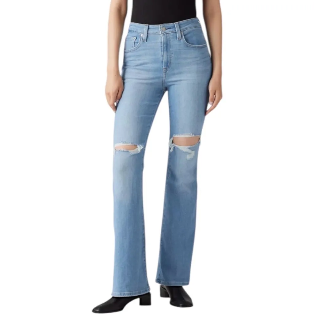 Levi’s 726 High Rise Flare Distressed Stretch Jeans Womens Sz 31 x 32 Light Wash - Image 3