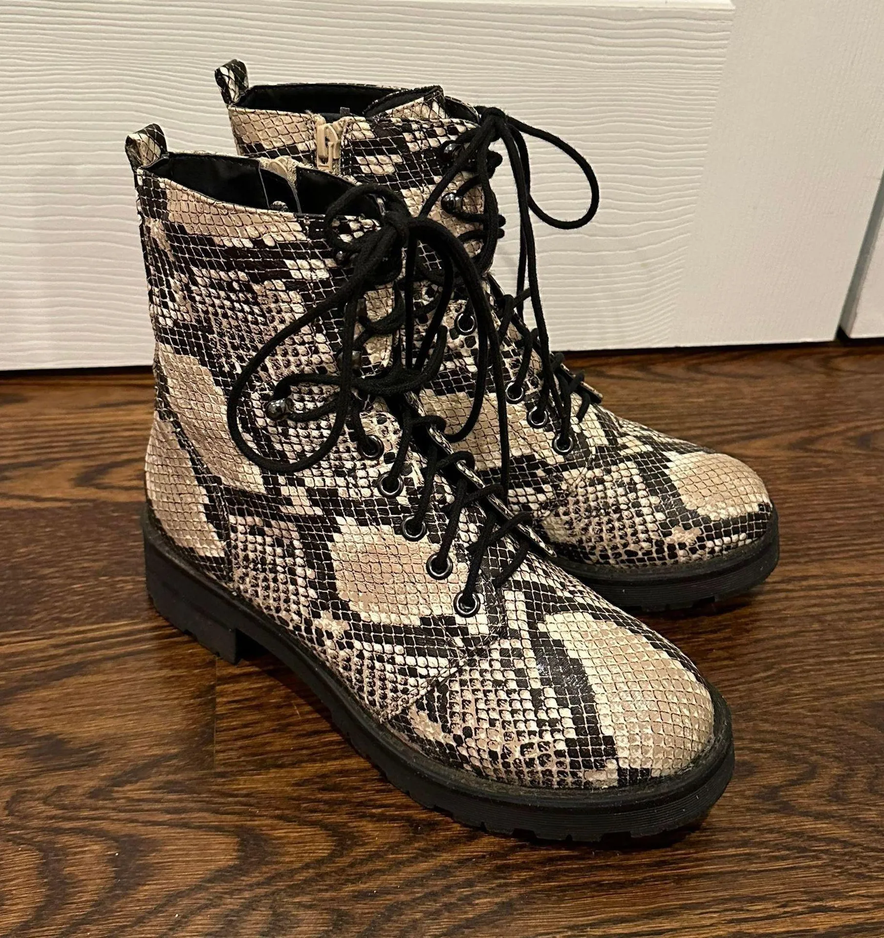 Snake Print Combat Boots - Image 4
