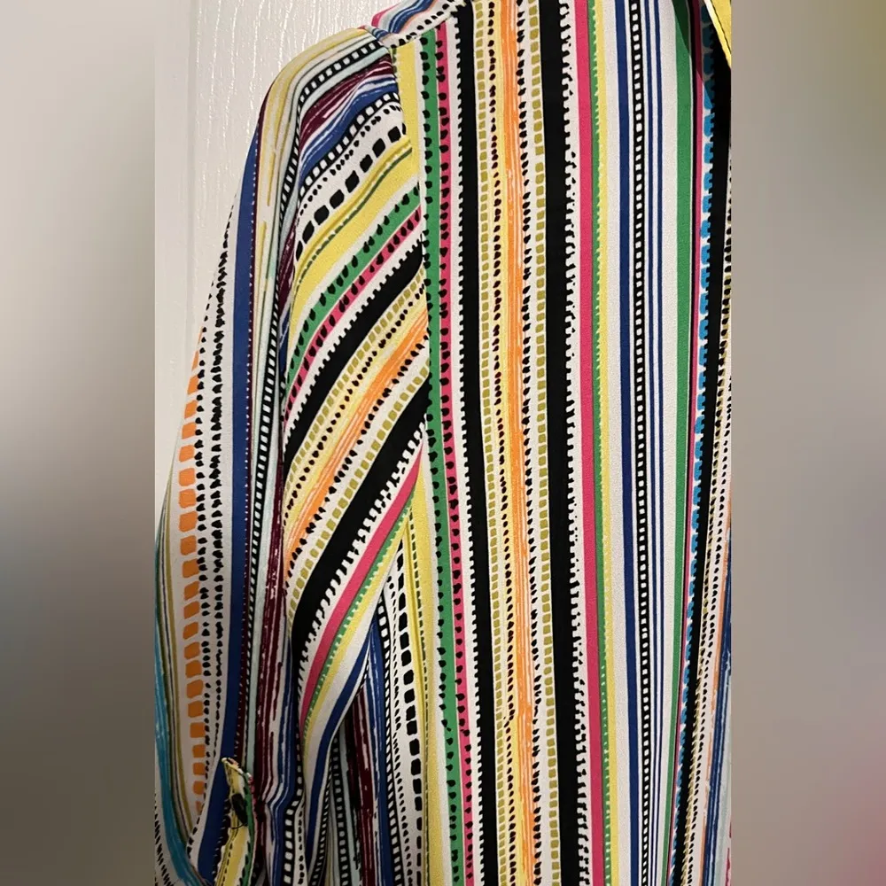 MELISSA PAIGE Women’s Multicolor Striped Long Sleeve Button Down Shirt Dress - Image 3