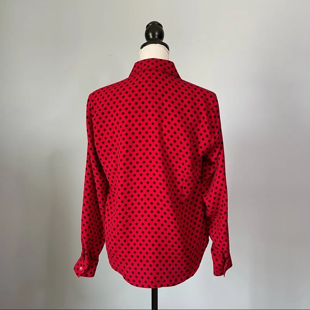 PRESTON & YORK | Red & Black Polka Dot Button Down Blouse Sz 8 - Image 3