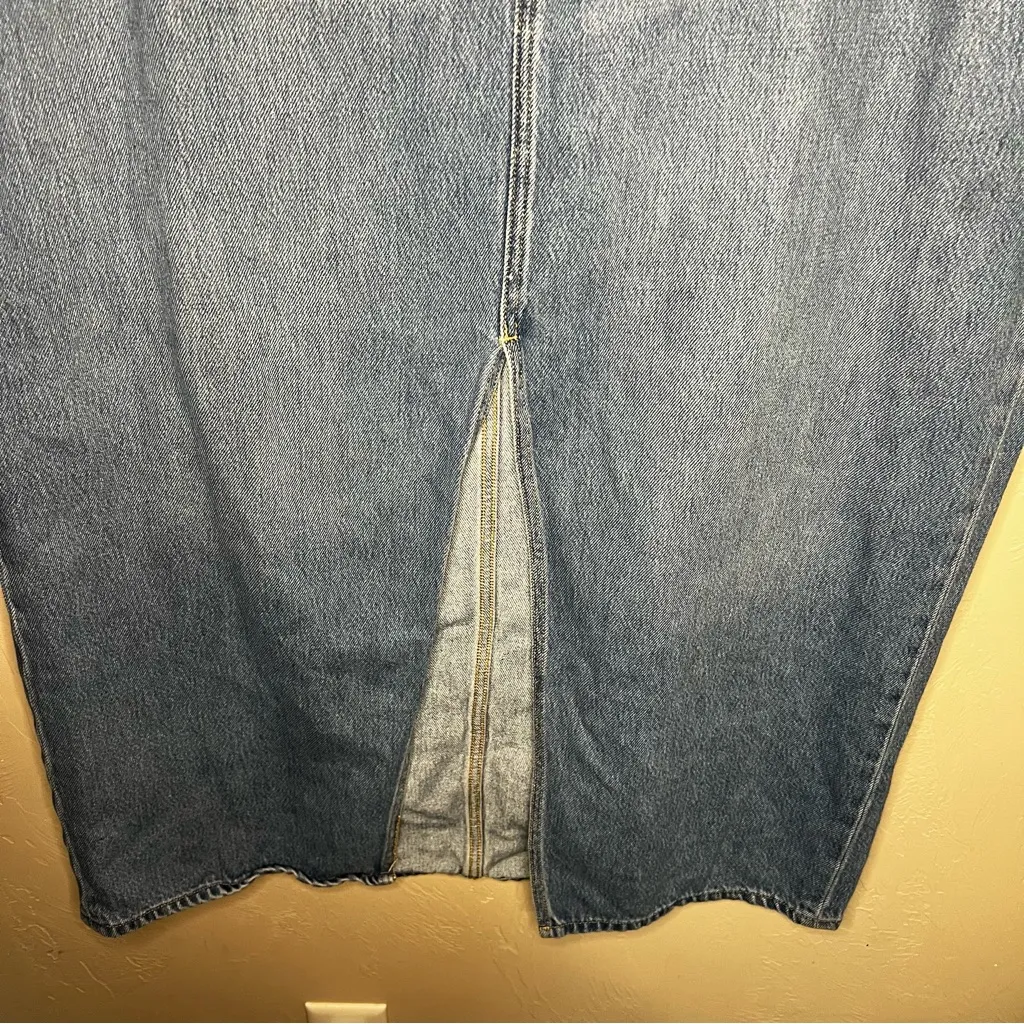 Drapey Mid Rise Mr Column Slit Maca Maxi Denim Skirt - Image 5