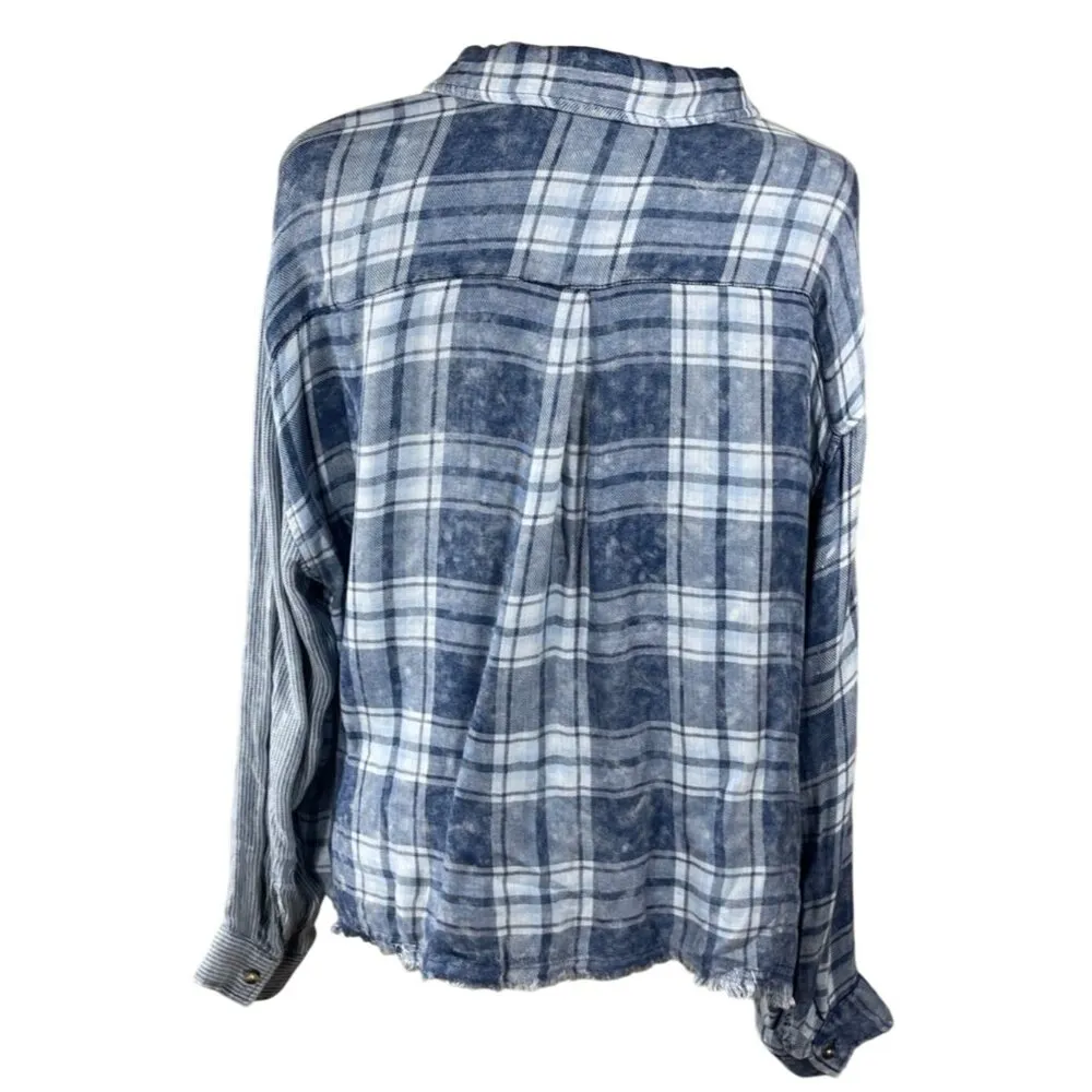 Vintage Havana Shirt Patchwork Plaid Blue S Small Button Front - Image 3