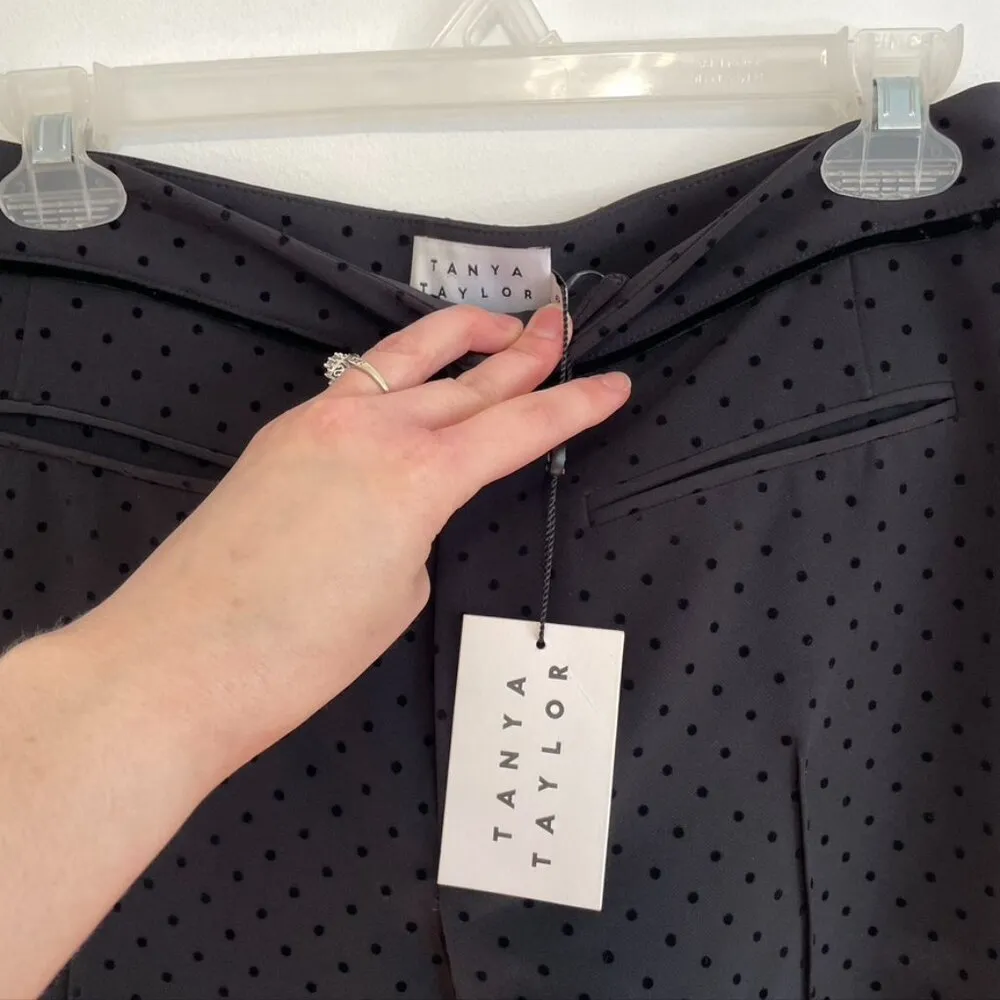 NEW NWT TANYA TAYLOR Swiss Dot Crepe Cropped Pants Black Polka Dot Tapered Crop - Image 9
