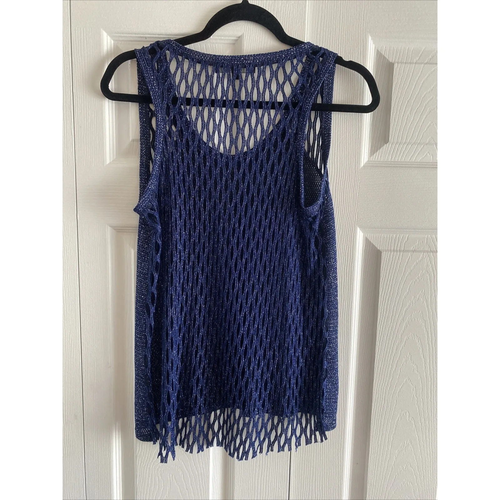 Generation Love Womens Medium Navy Open Knit Tank Mettalic Thread - Image 5