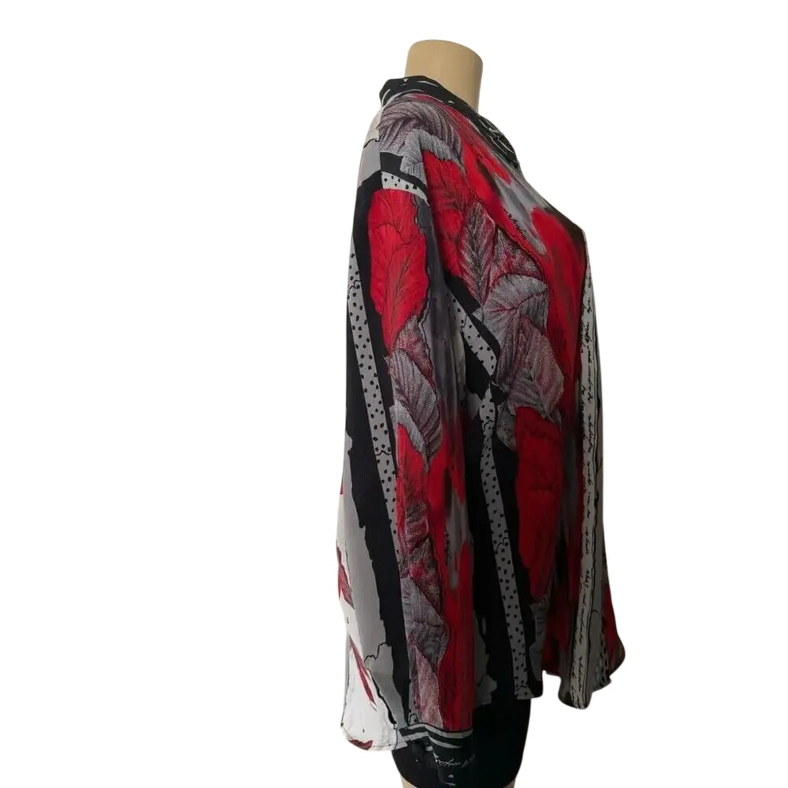 Vintage Christie & Jill Abstract Floral Button Up Shirt Red Black White XL - Image 4