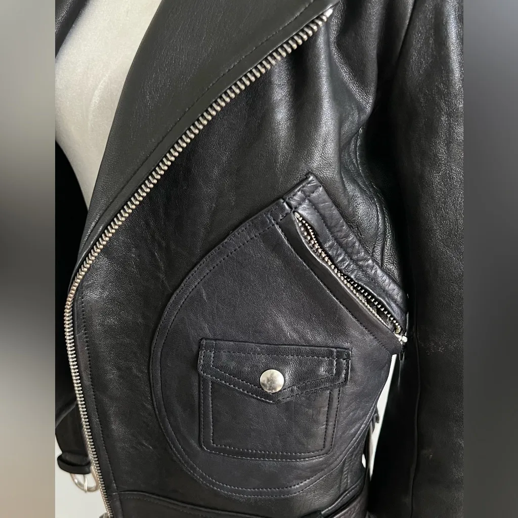 IRO Black Leather with dark navy accentMoto Jacket scotsdal - Image 9