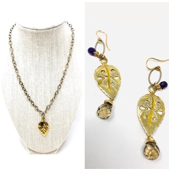 Antiqued sterling necklace, earrings set, 26.2g - Image 2