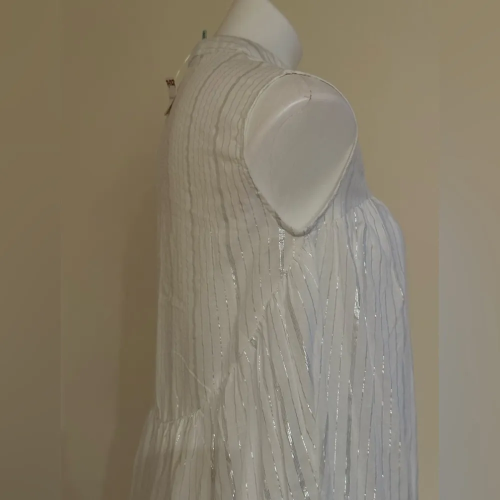 True Destinations Resort NWT White Silver Sheer Cover Up /Dress SZ XS 95% Cotton - Image 6