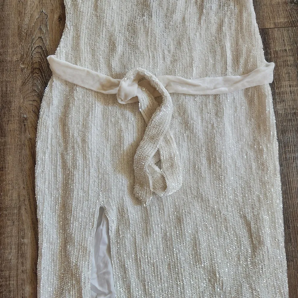 Retrofete Rebecca Sequin Maxi Dress in White Size Small Sleeveless Belt NWT - Image 5