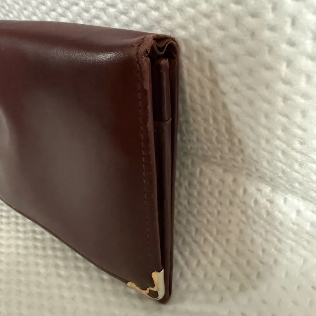 Cartier Burgundy Leather Long Wallet Gold Corner Hardware Vintage Authentic - Image 3