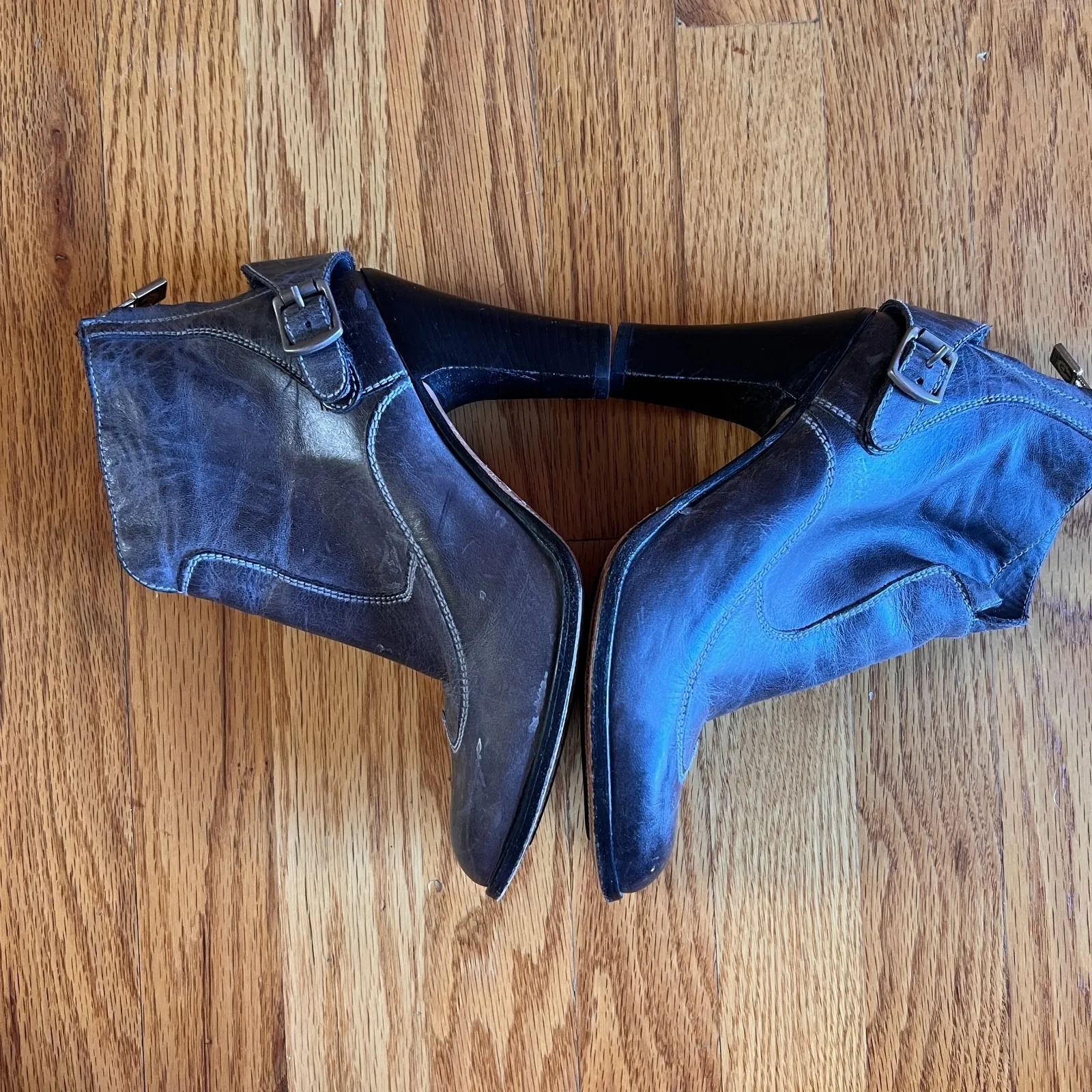 BED STU Womens Leather Ankle Boots Gray Size 36 Y2K Menswear Indie Buckle Heel - Image 9