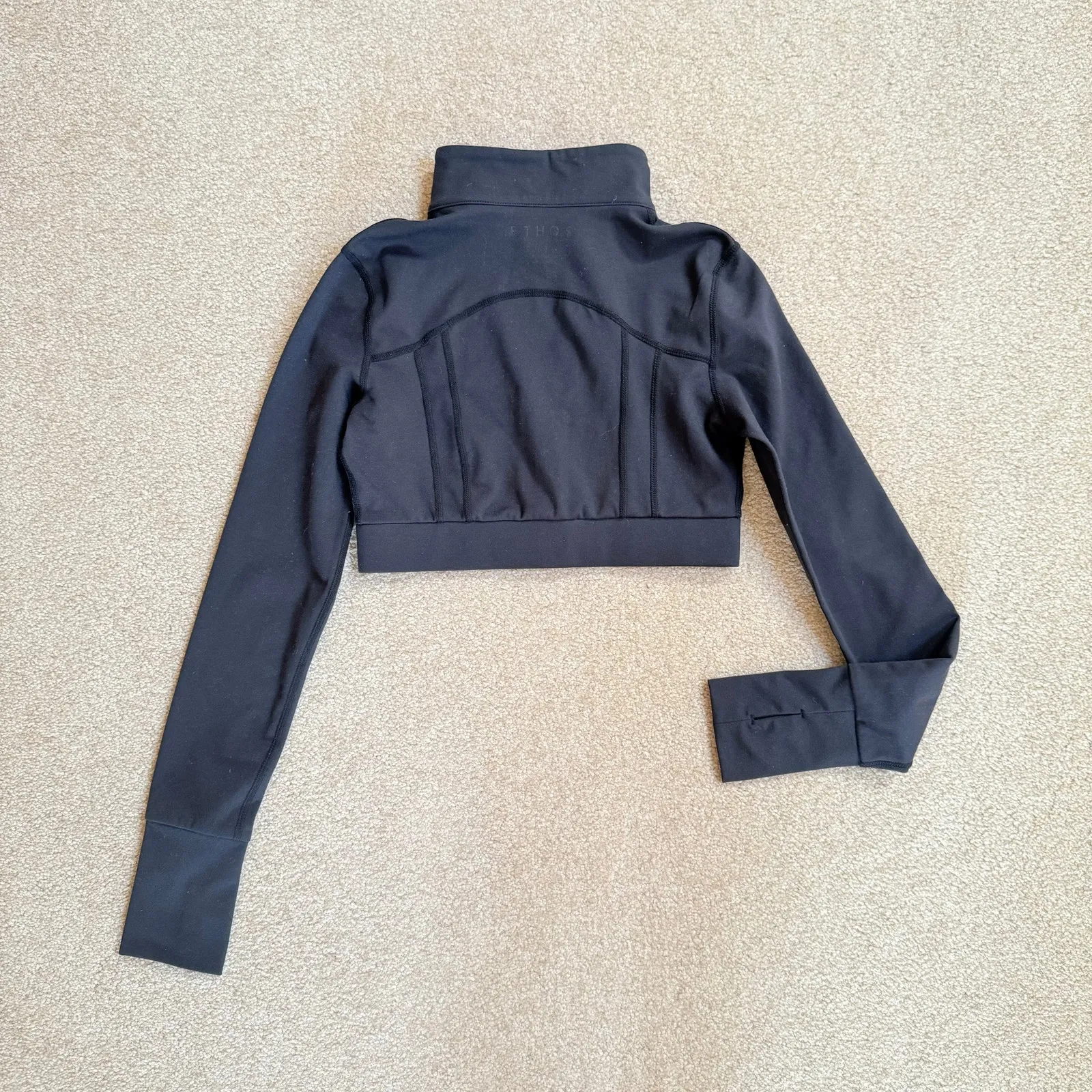 Ethos Black Zip-Up Cropped Athletic Track Jacket XS - Image 2