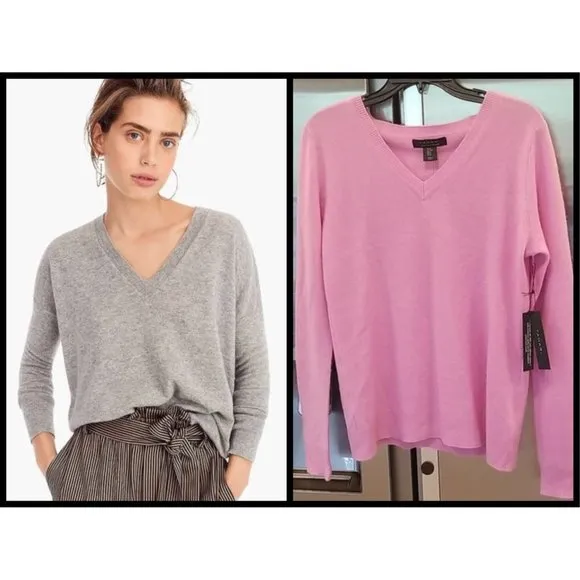 💕TAHARI💕 100% 2 Ply Cashmere V-neck Sweater Pink Medium M NWT - Image 2