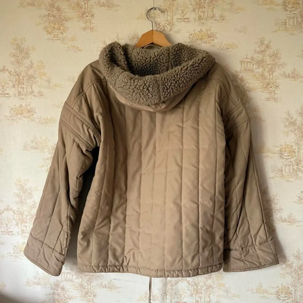 Vintage 70s tan quilted sherpa toggle jacket boho retro Size L - Image 2