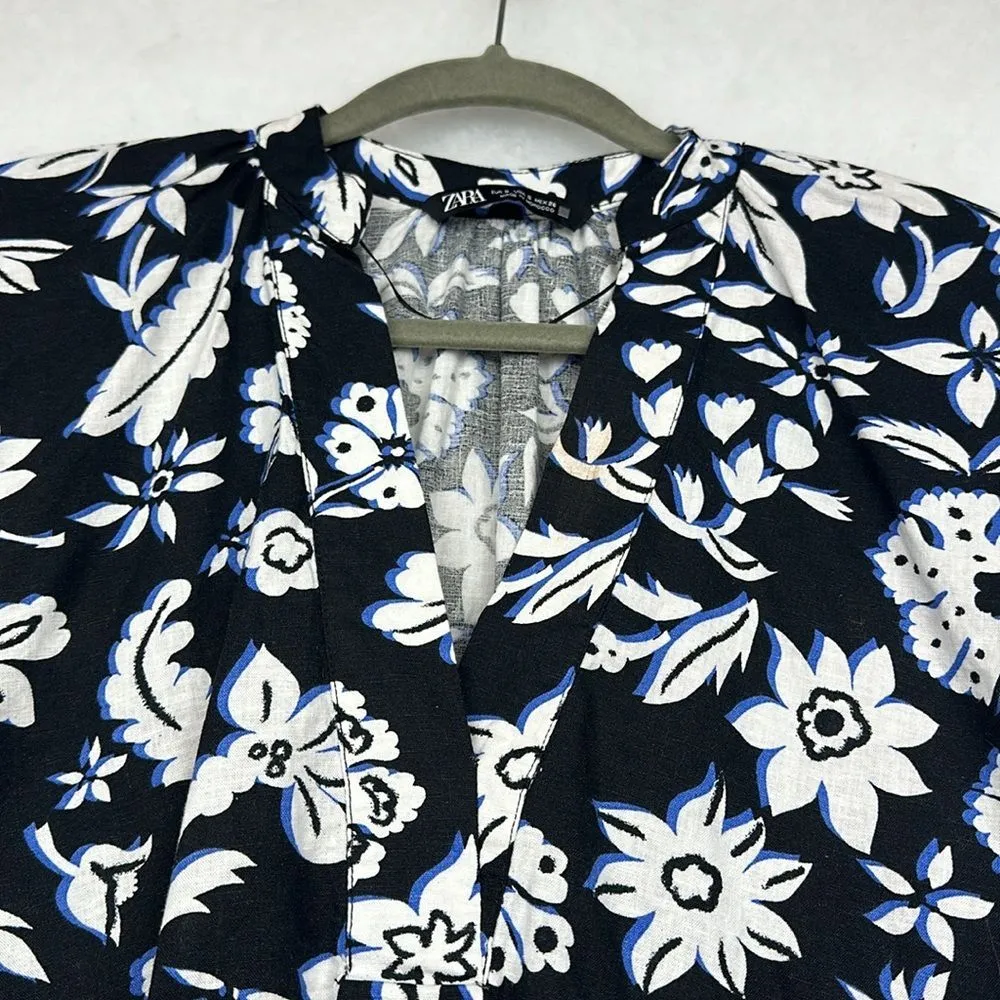 Floral Linen Oversized Blouse V-Neck Tunic Sz S - Image 5