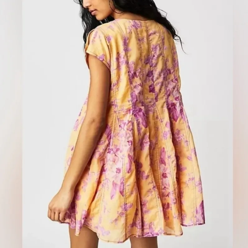 Free People dress Sully NEW floral blooms pink orange sunshine combo lined - Image 2