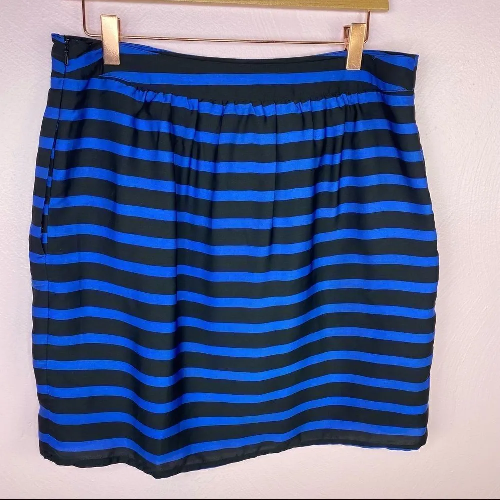 Dalia Collection Striped Pleat Front Pencil‎ Skirt Royal Blue & Black 6 - Image 2