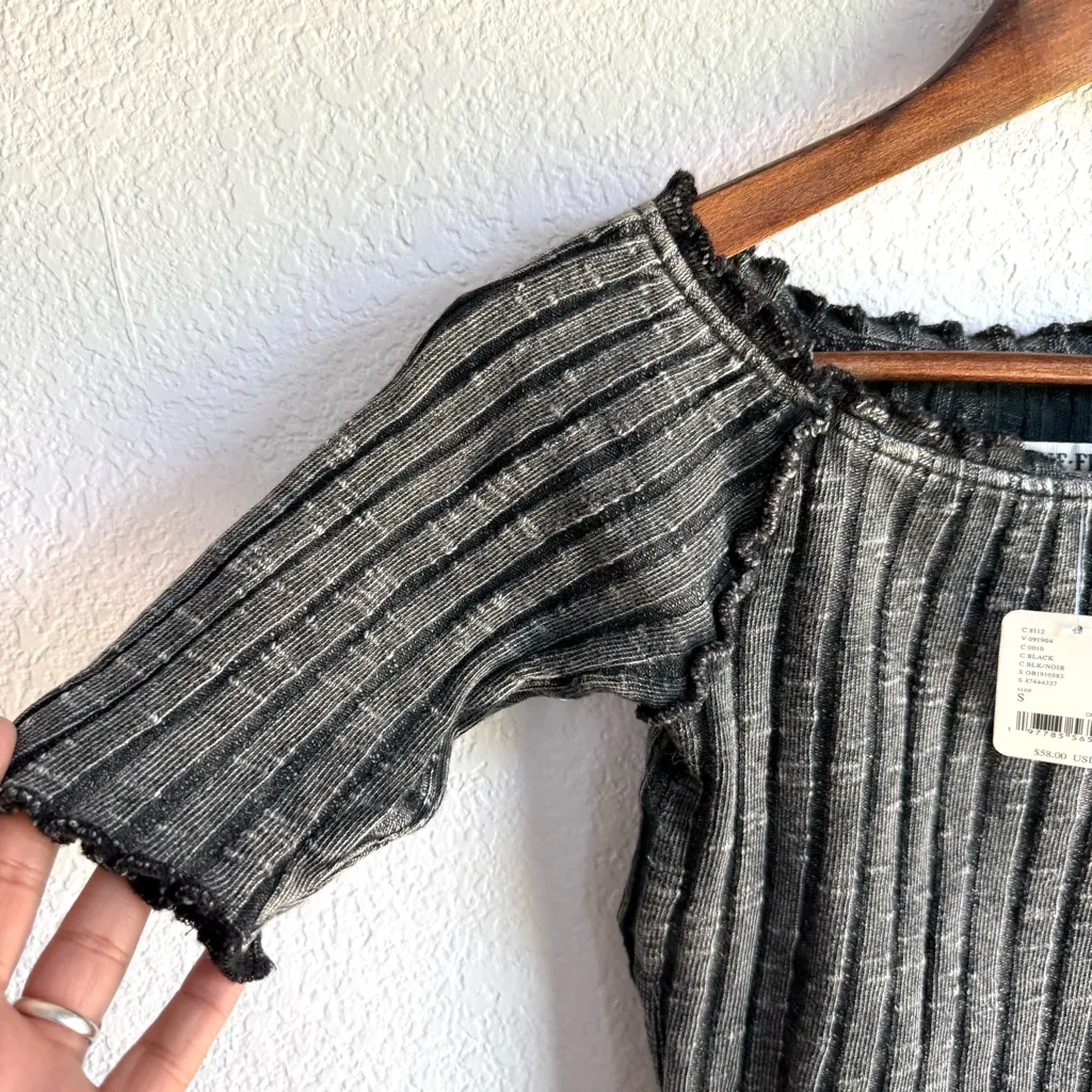 NWT We The Free Womens Shirt Top Meant To Be Tee Washed Black Ribbed Size Small - Image 7