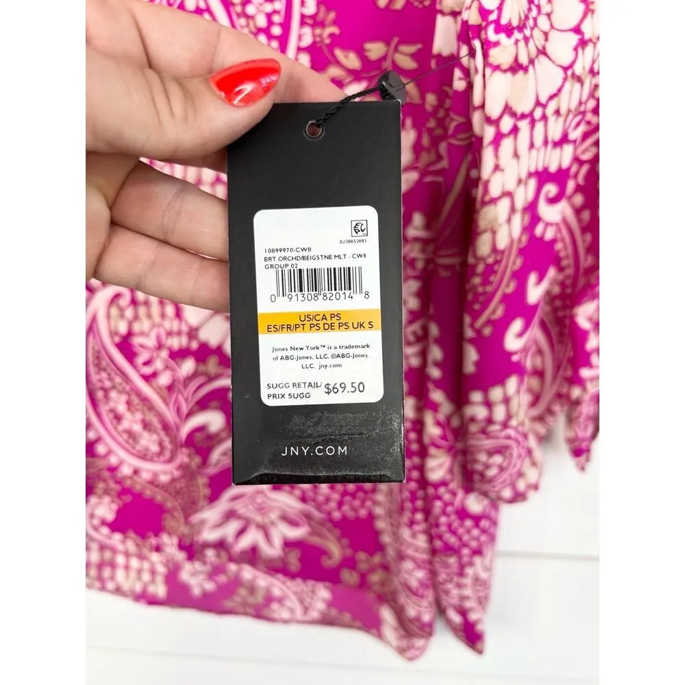 Jones New York Orchard Beige Paisley Print VNeck 3/4 Sleeve Blouse Petite Small - Image 10