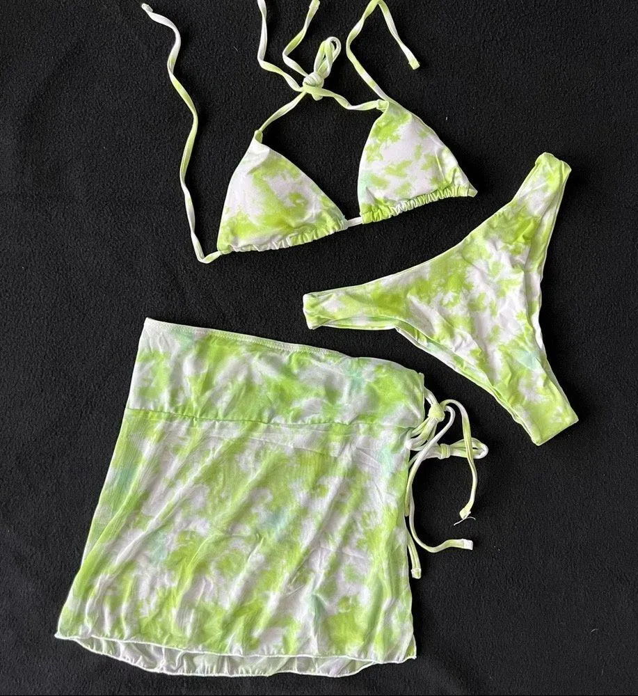 Boutique Green tie dye three pieces swimsuit set - Image 5