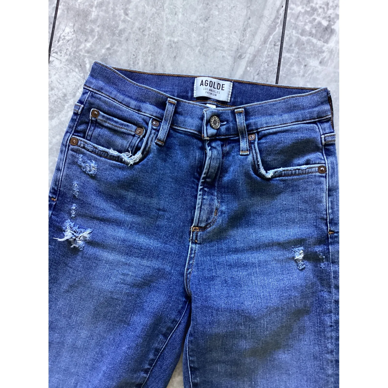 AGOLDE Premium Denim Ripped Knee High Rise Skinny Jeans Women's Size 25 - Image 2