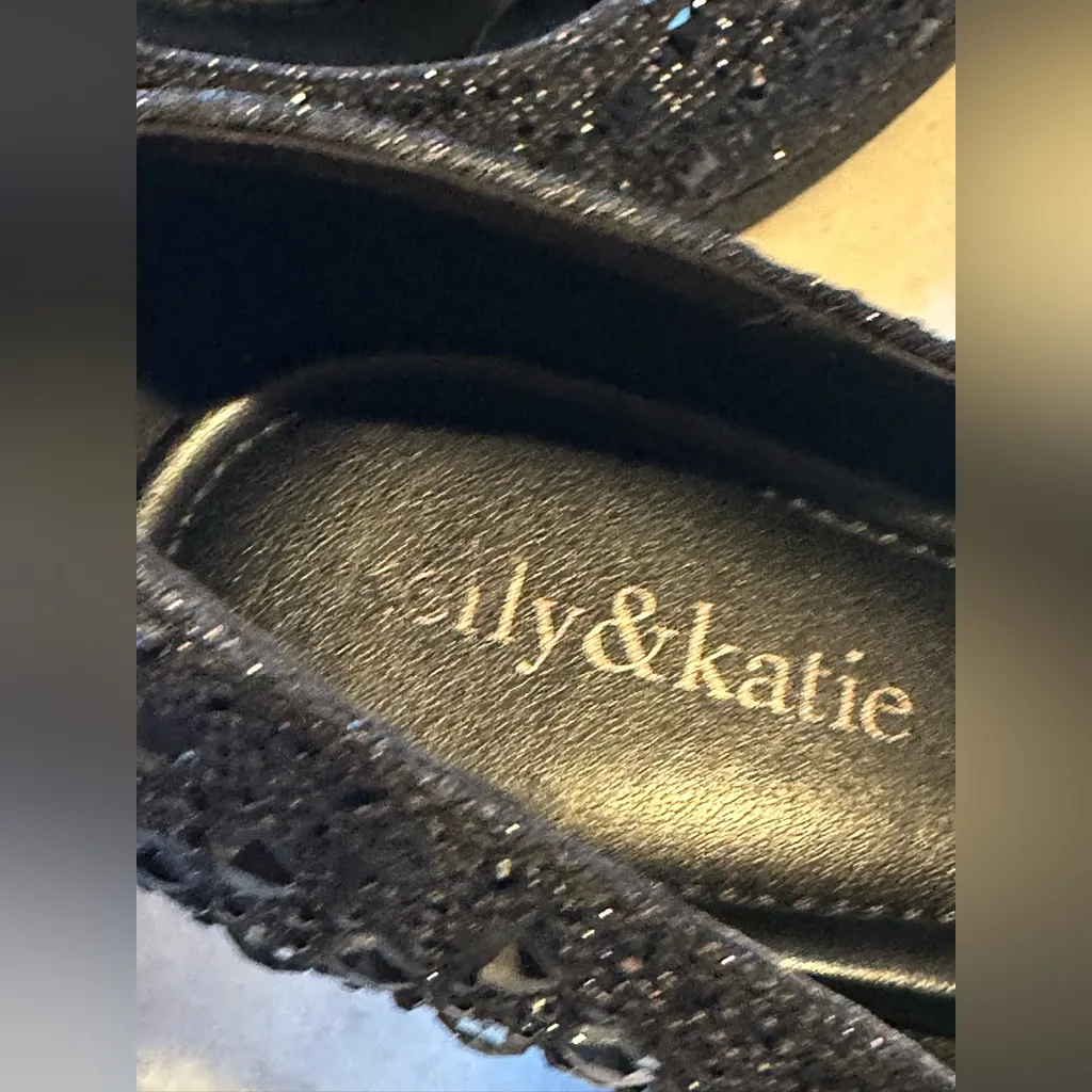 KELLY & KATIE Black Shiny Black Beads Small Heel OpenToe Slip Resistant Sz 7.5 - Image 6